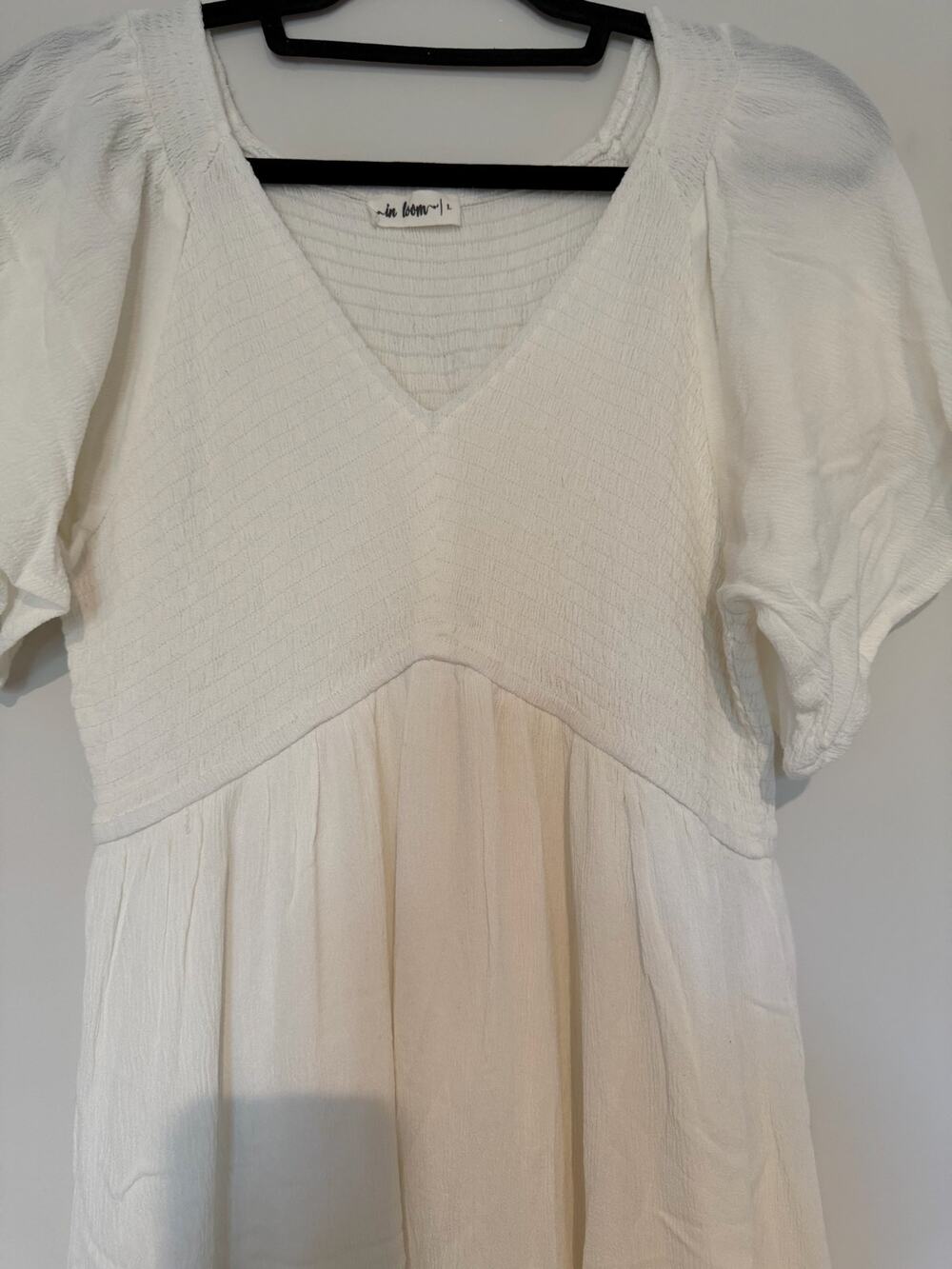 In Bloom PinkBlush Maternity White Smocked Midi Dress Size L